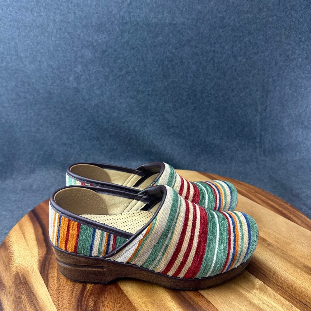 Dansko Professional Vegan Striped Clogs Multi Color Textile Shoes Sz 6-6.5